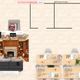 A screenshot of a TeamFlow meeting, showing three people's faces in small circles arranged on top of illustrations of office furniture, in the middle of a drawing of an office floorplan